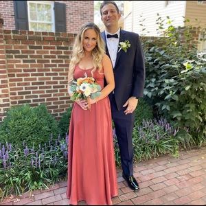 David’s Bridal Cinnamon Crepe-Back Satin Scoop Tank Bridesmaid Dress